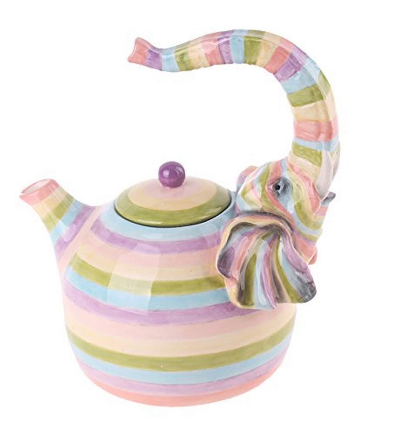 Blue Sky Ceramic Colored Elephant Teapot, 8.5 x 6.5 x 9"