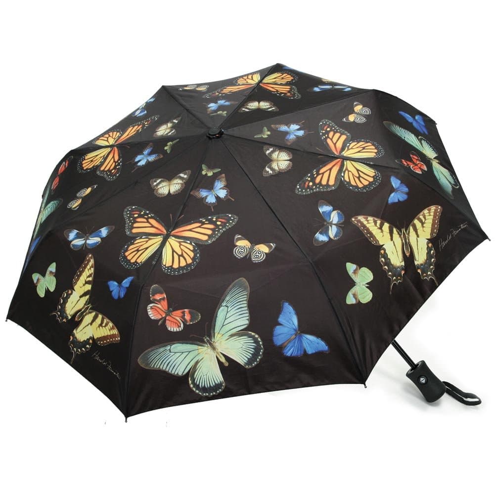 Harold Feinstein Auto Open and Close Butterfly Collapsible Compact Umbrella, Multi-Colored, One Size