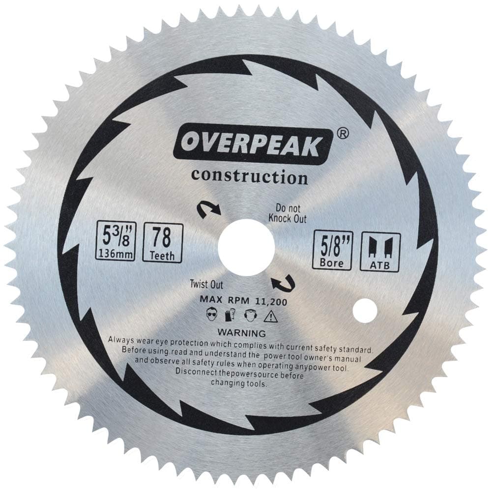 OVERPEAK 5 3/8-Inch Circular Saw Blade, 78 Tooth Plywood Cutting Fine Finishing Table Saw Blades with 5/8 Arbor