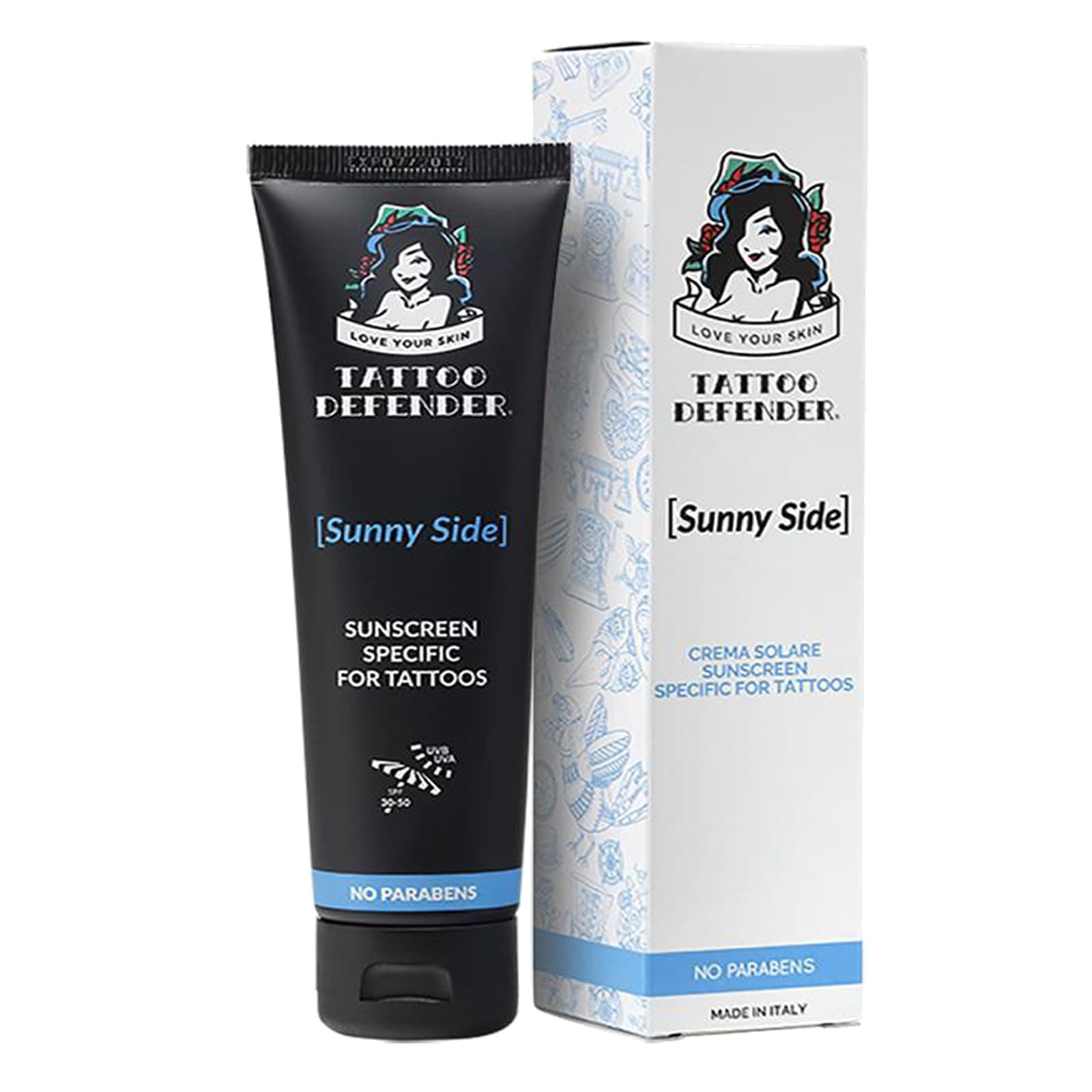 Tattoo Defender Sunny Side 100ml - Sun protection specific for tattoo, color and black protection, tattoo care and revitalizer 100 ml