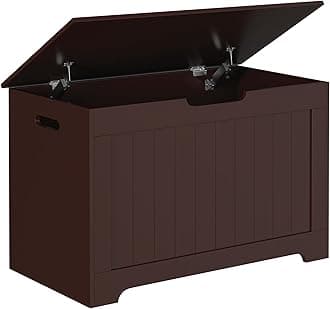 Storage Chest Wooden Storage Box with Flip-top Lid & Safety Hinge, Living Room BedroomOrganizer, Entryway Bench with 100L Storing Area, Brown