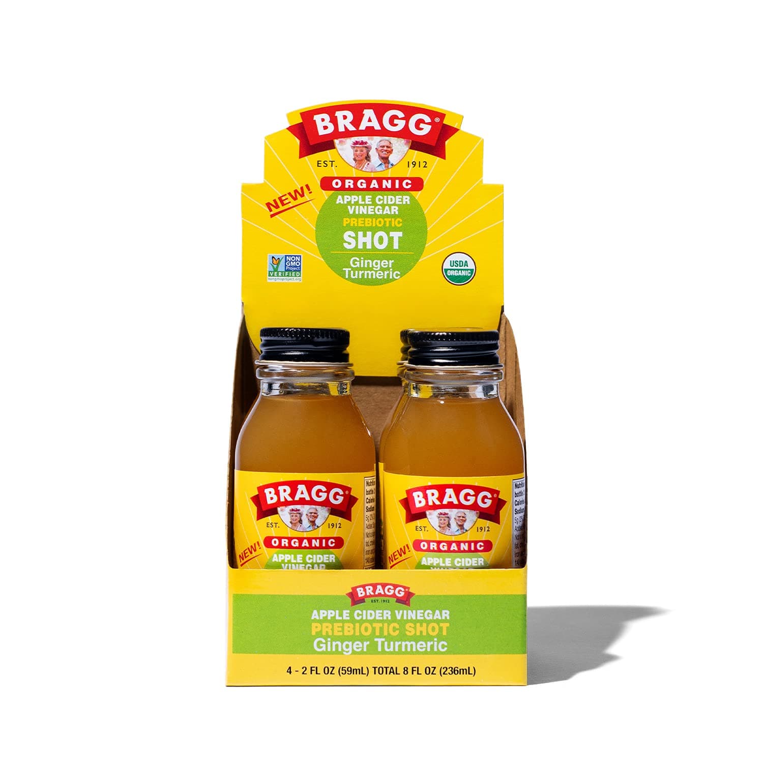 Bragg Organic Apple Cider Vinegar Shot – 2 Oz ACV Shot – USDA Certified Organic (Ginger Turmeric, 2 Fl Oz (Pack of 4))