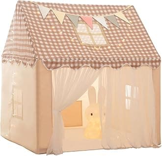 Playhouse for Indoor & Outdoor, with Star Light, Flags and Carry Bag, Washable Kids Tent for Girls & Boys (Lattice Top Tent)
