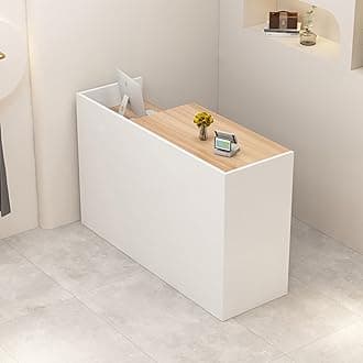 Reception Desk with Counter, L 35.4-74.8'' , Modern Front Desk Reception Counter, Solid wood ecological board, large storage space,with Storage Drawers, front office desk for Salon, Office, Lobby