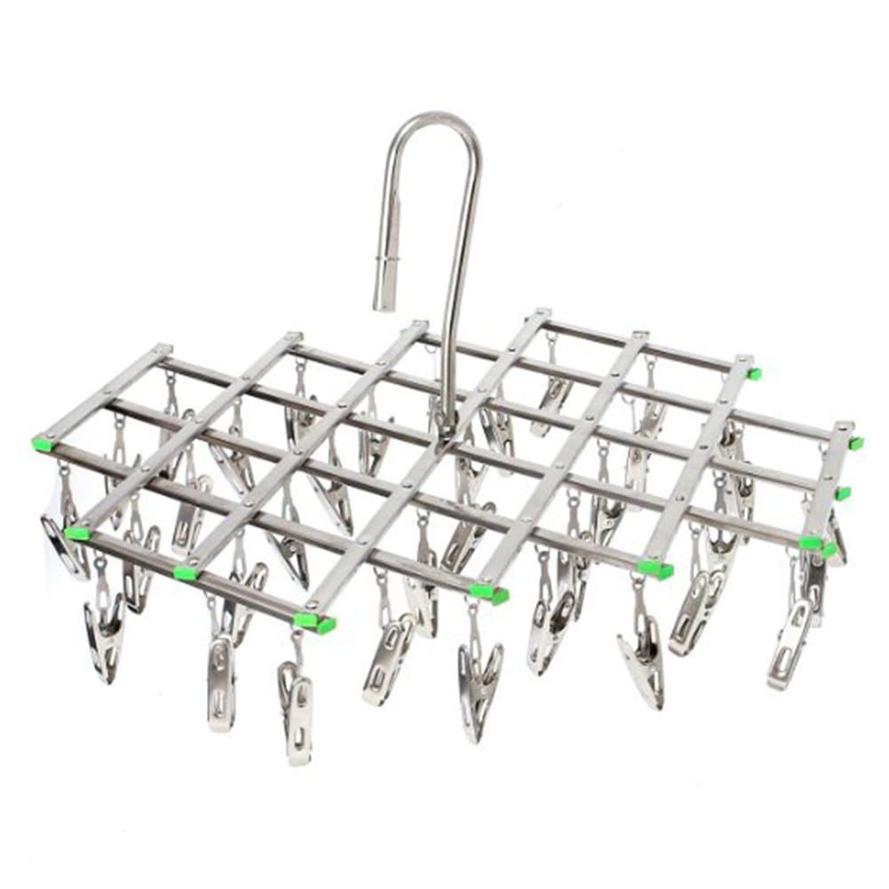 Stainless Steel Hanging Clothes Drying Rack Folding 35 Clips - collapsible Portable Metal Hanger to Hang Dry Clothes Outdoor & Indoor, Save Space in Closet For Baby Clothes, Towels, Socks