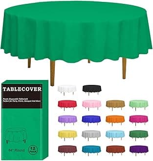 D&Z Plastic Tablecloth Disposable, 12 Pack Green Table Cloth Individually Wrapped for Indoor&Outdoor, On-The-Go 84” Table Cover for Round Table Ideal for Party, Picnic, Birthday, Wedding and Dinner