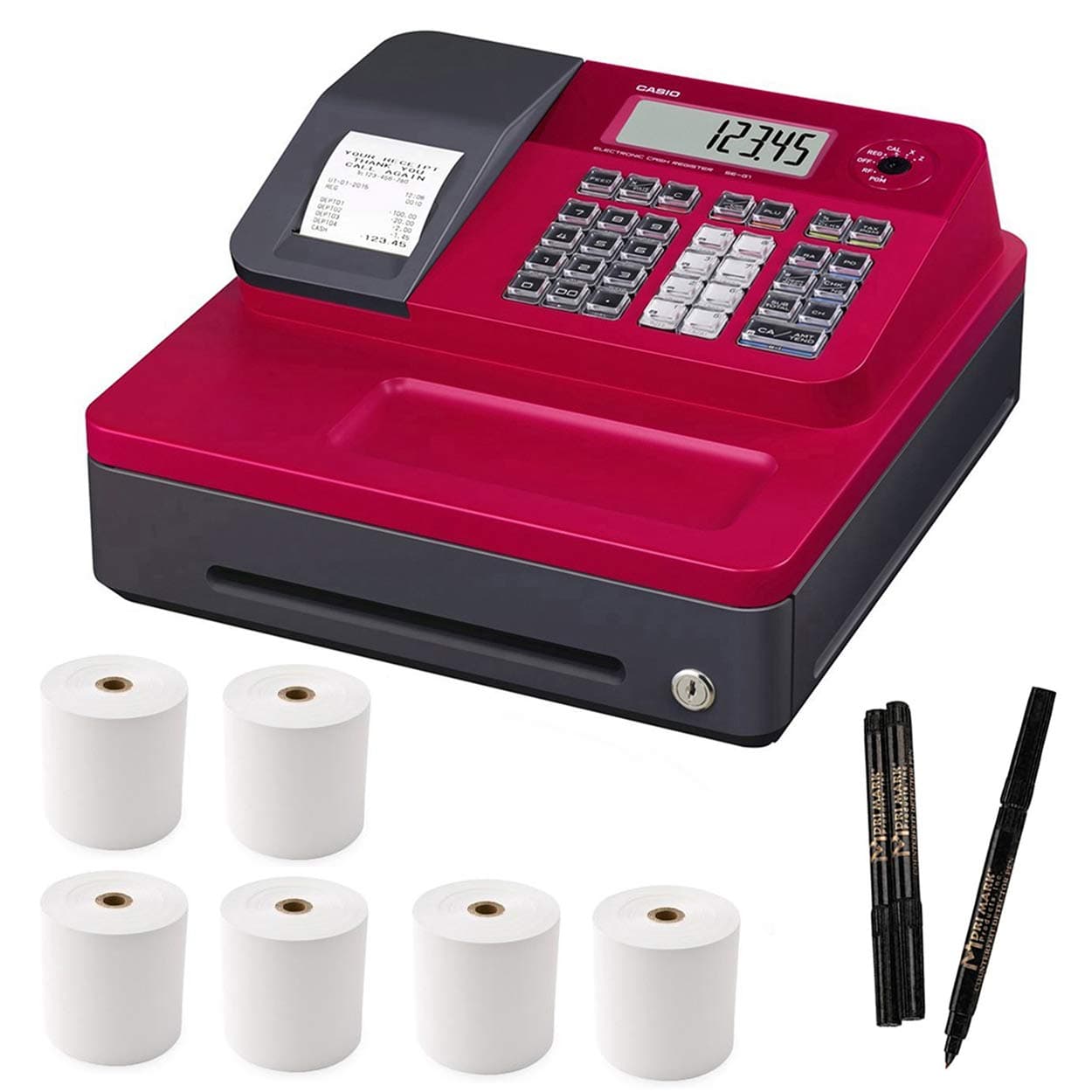 Casio Cash Register for Small/Medium Sized Retail Businesses (Red) bundle
