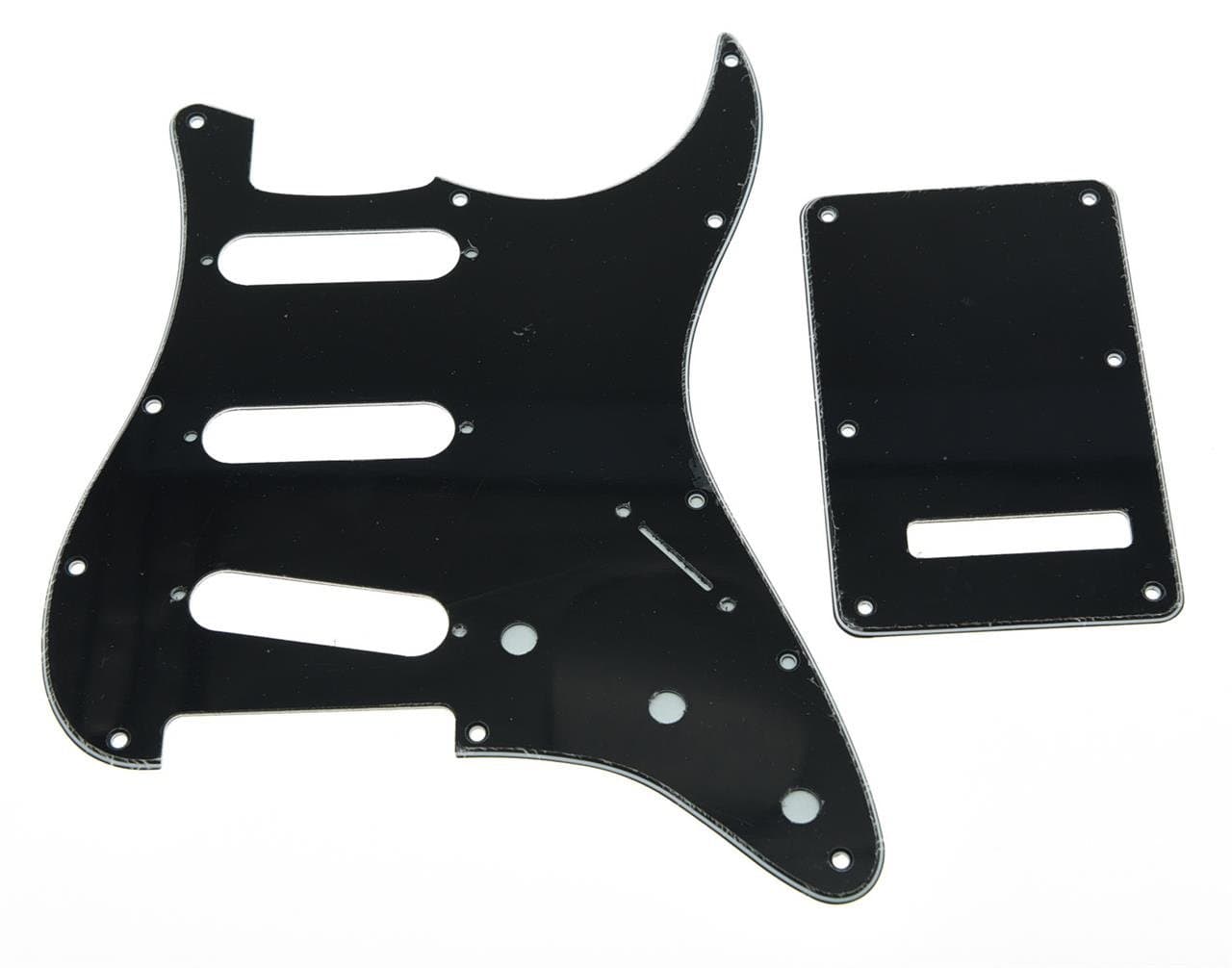 11 Hole ST/Strat Style Pickguard SSS Pick Guard with ST Back Plate Tremolo Trem Cover for USA/Mexico Stratocaster/Strat Black 3 Ply
