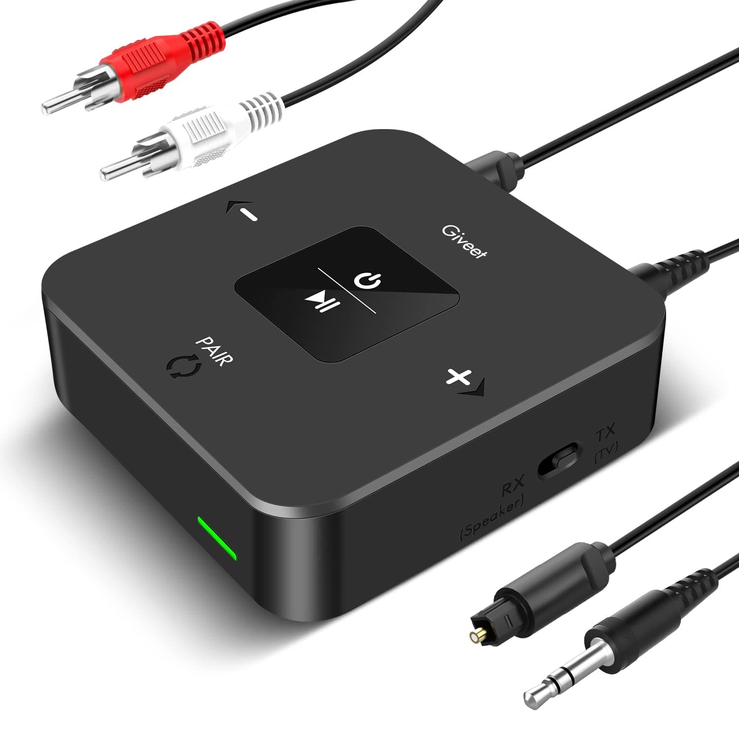 Bluetooth Transmitter Receiver for TV to Headphones, 2-in-1 Bluetooth V5.0 Adapter w/Volume Control, Optical RCA AUX for PC/DVD/MP3/Home Theater, 25Hrs Playtime, Pairs 2 Devices Simultaneously