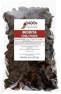8oz Morita Chipotle Dried Whole Chile Peppers, Chili Seco Pods for Authentic Mexican Food, Heat-Sealed Resealable Bag by 1400s Spices