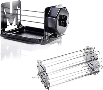 ROTO-Q 360 Non-Electric Rotisserie Kit with 10-Piece Skewer Set - Cordless Spit Roaster for Grills, Ovens, Smokers, BBQs - Indoor & Outdoor Cooking (Black)