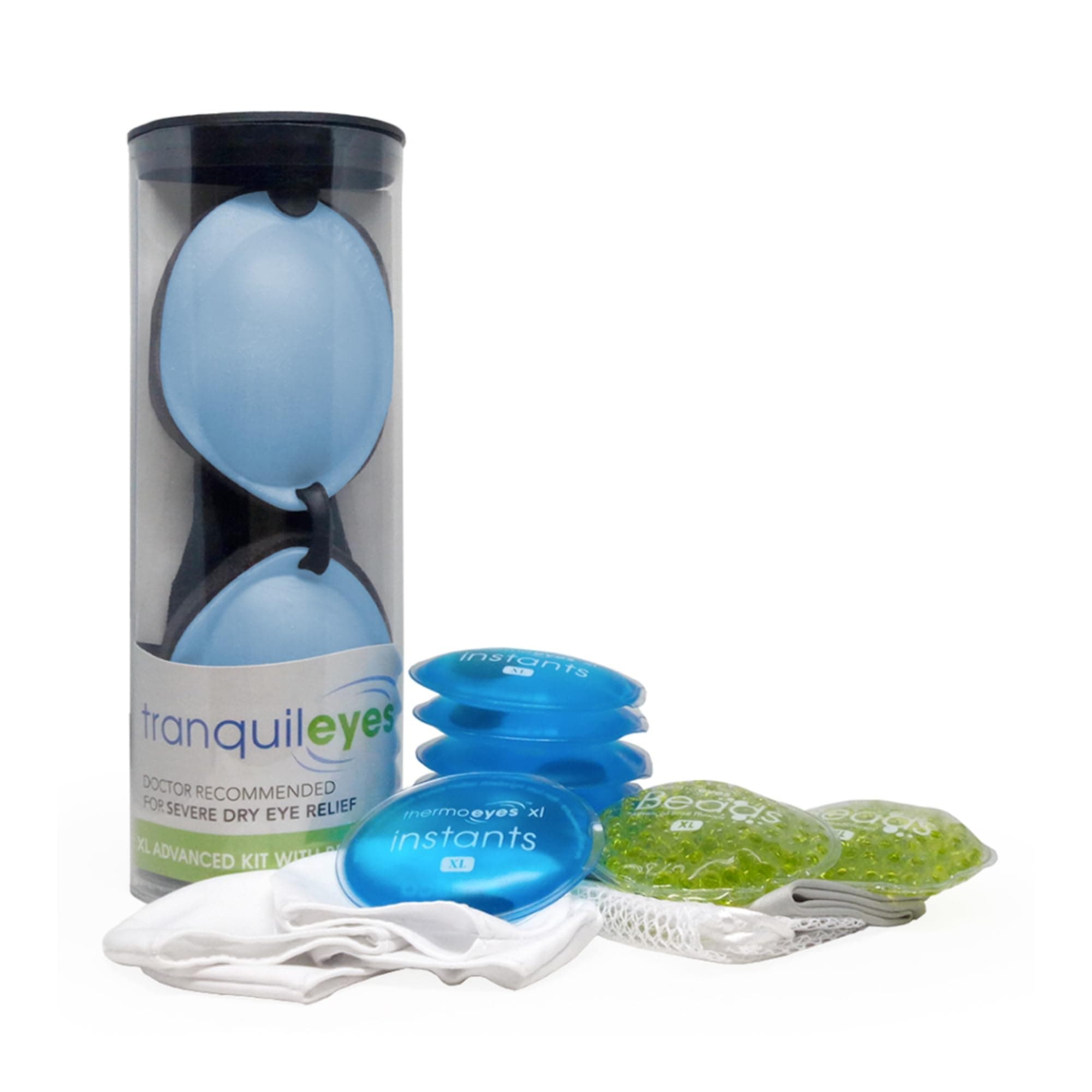 Tranquileyes XL Advanced for Severe Dry Eye Relief - Warm Compress with Microwavable Beads and Self-Activating Instants (Blue)