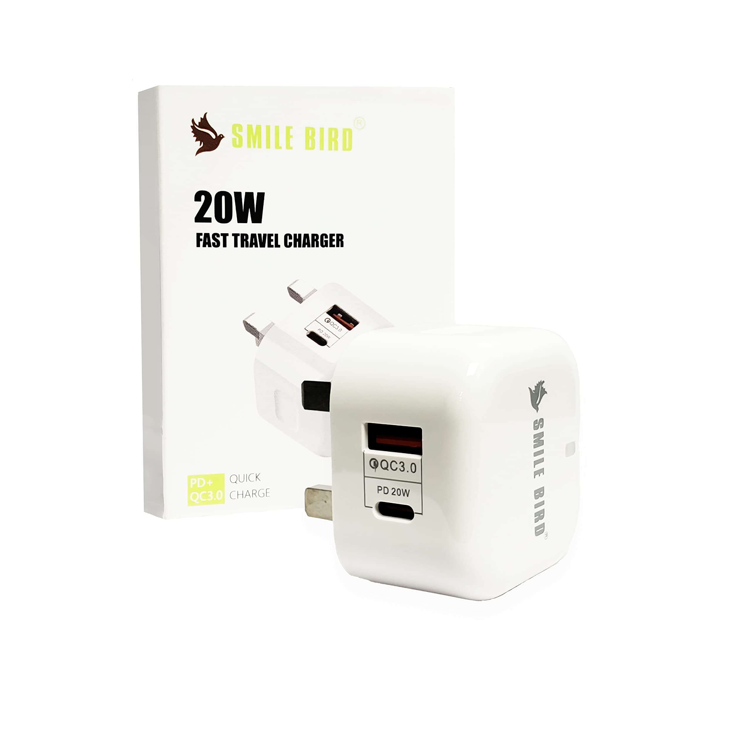 USB Dual Ports 20W adapter Type C Charger Fast Charging Universal Travel Adapter - Type C Wall Power Plug Charger Compatible for Type C and USB A - White