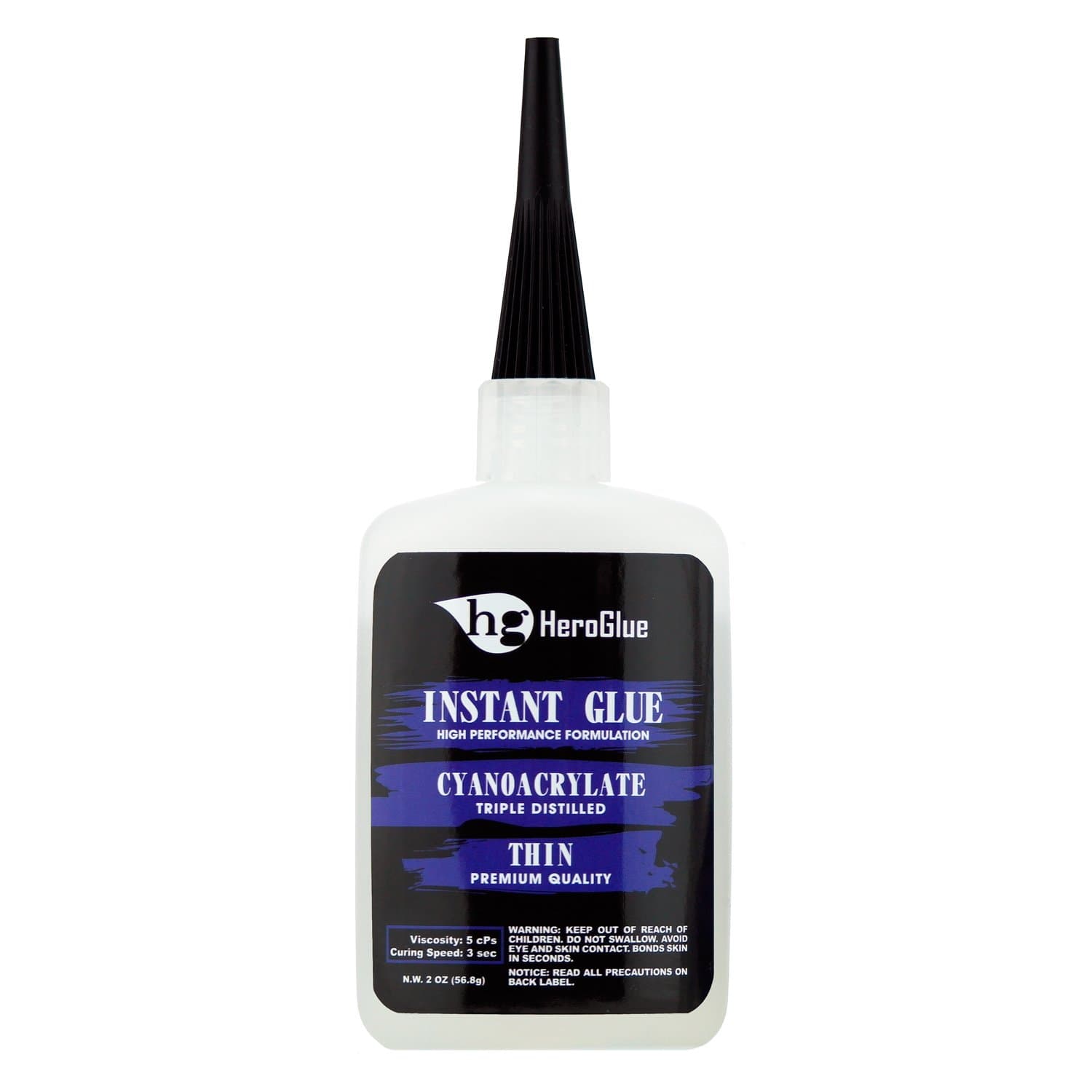 Hero Glue Premium Instant CA Glue, Super Strong, Clear, Home Repairs, Craft Projects, Wood, Metal, Leather, Rubber, Plastic, 3D Printing and more (2 OZ THIN VISCOSITY)