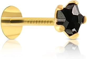 GEHLOT ; OneStep Towards Online Star Shape Black Diamond 14K Pure Yellow Gold Nose Pins Studs Diamond Nose Pins For Women And Girl