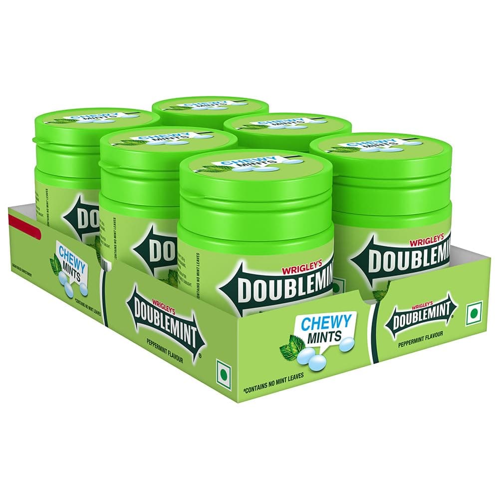 Doublemint Chewy Mint Pot | Peppermint Flavour Chewing Gum | Mint Gums For Instant Freshness | Comes in a Resealable Pocket Bottle | Easy to Carry | 56.7g | Pack of 6