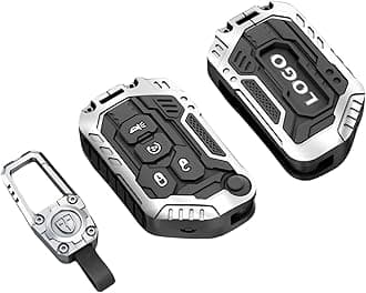 Heavy Zinc Alloy Key fob Cover, Keychain, Key Case, Accessories Compatible with 2018 2019 2020 2021 2022 2023 2024 Jeep Wrangler JL JLU Rubicon Gladiator Sahara （Model-B Silver