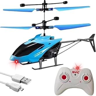 Outdoor And Indoor Flying Helicopter With Hand Induction Watch | Electronic Radio RC Remote Control Toy | Charging Helicopter With 3D Light & Safety Sensor For Kids (Blu Colour), Blue