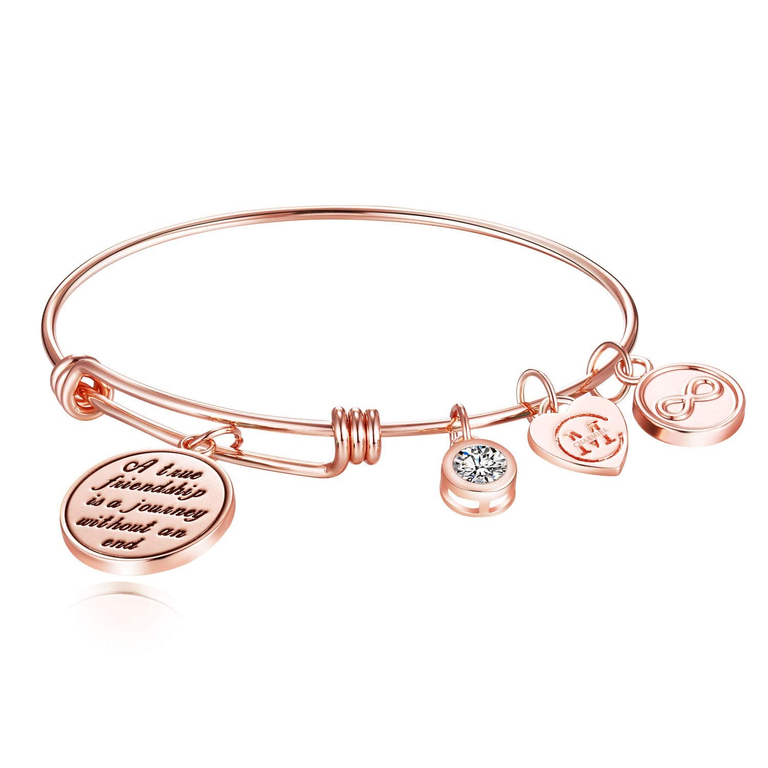 A True Friendship is a Journey Without an end Womens Charm Bangle Bracelet Jewelry Gifts