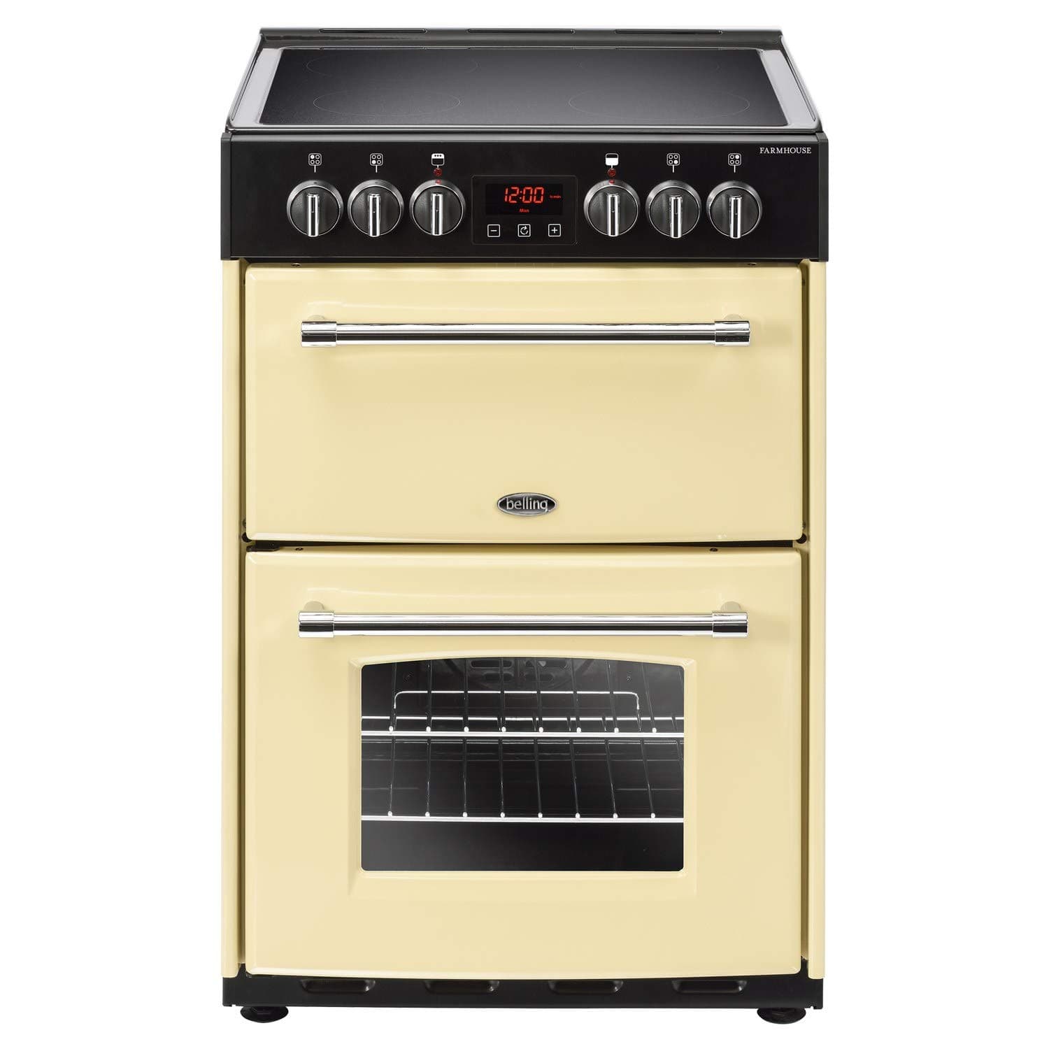 Belling Farmhouse 60E Ceramic Range Cooker, Cream, 60cm [Energy Class A]