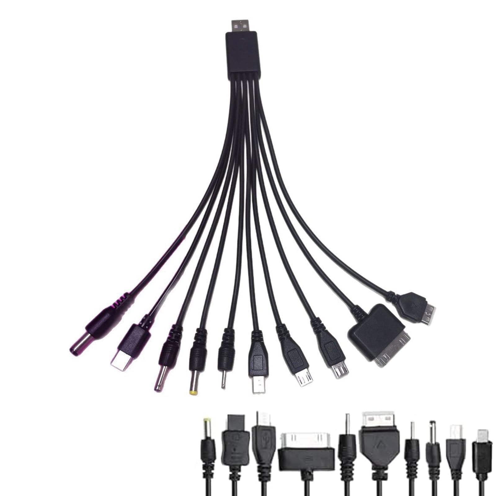 10 in 1 Universal Multi Chargers for All Devices, Universal Phone Chargers for All Phones, 10 in 1 USB Cable Multiple Charging Cable for Cell Phones, Earphones, Speakers (Black)