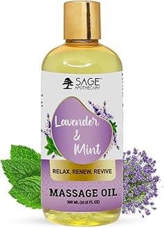 Sage Apothecary's Lavender Mint Massage Oil : Sensual Harmony Meets Natural Elegance | Vegan | Cruelty Free | Natural Bliss | Ideal for Couples, Date Nights, and Relaxing Massages | 300 ml