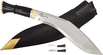 QT Gurkha Nepal Army Kukri Knife 15 IN Full Tang Carbon Steel 9 IN Blade Khukuri, Leather Sheath & 2 Knives - Handmade In Nepal