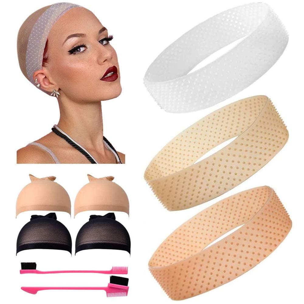 3 Pcs Transparent Silicone Wig Grip Soft Strong Hold Non Slip Wig Band Sweatproof Headband for Wig(White/Dark Brown/Light Brown)