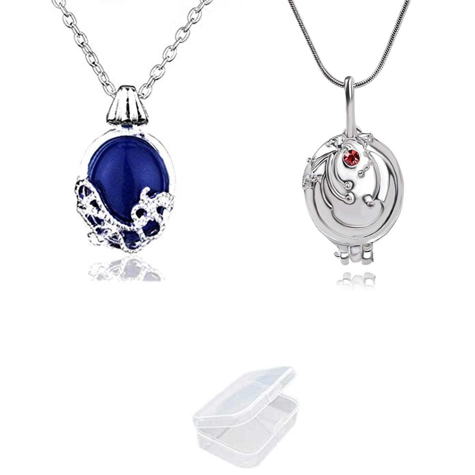 2 Pcs The Vampire Diaries Elena Gilbert Opening Vervain Locket Pendant Necklace and Daywalking Katherine Necklace Pendant Charm Necklace-Royal Blue with Transparent Box
