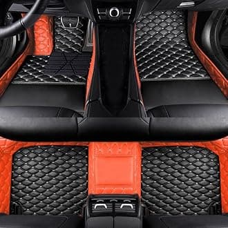 Custom Fit Car Floor Mats by SARAHS - Waterproof PU Leather Full Coverage for Most Cars, SUVs, and Trucks - Automotive Liners to Protect Vehicle Interior Floor Accessories (Black Orange 2)