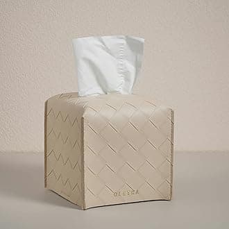 OLETHA Aesthetic Tissues Cube Box Cover, Square Tissue Box Holder, Woven Textured, Ivory, Set of 2