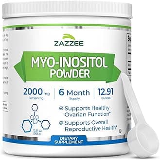 Zazzee Myo-Inositol Powder, 6 Month Supply, 183 Servings, 2000 mg per Serving, Free Scoop for Exact Dosage, 12.91 Ounces, Certified Kosher, 100% Pure, Fertility & Reproductive Support, Made in the USA