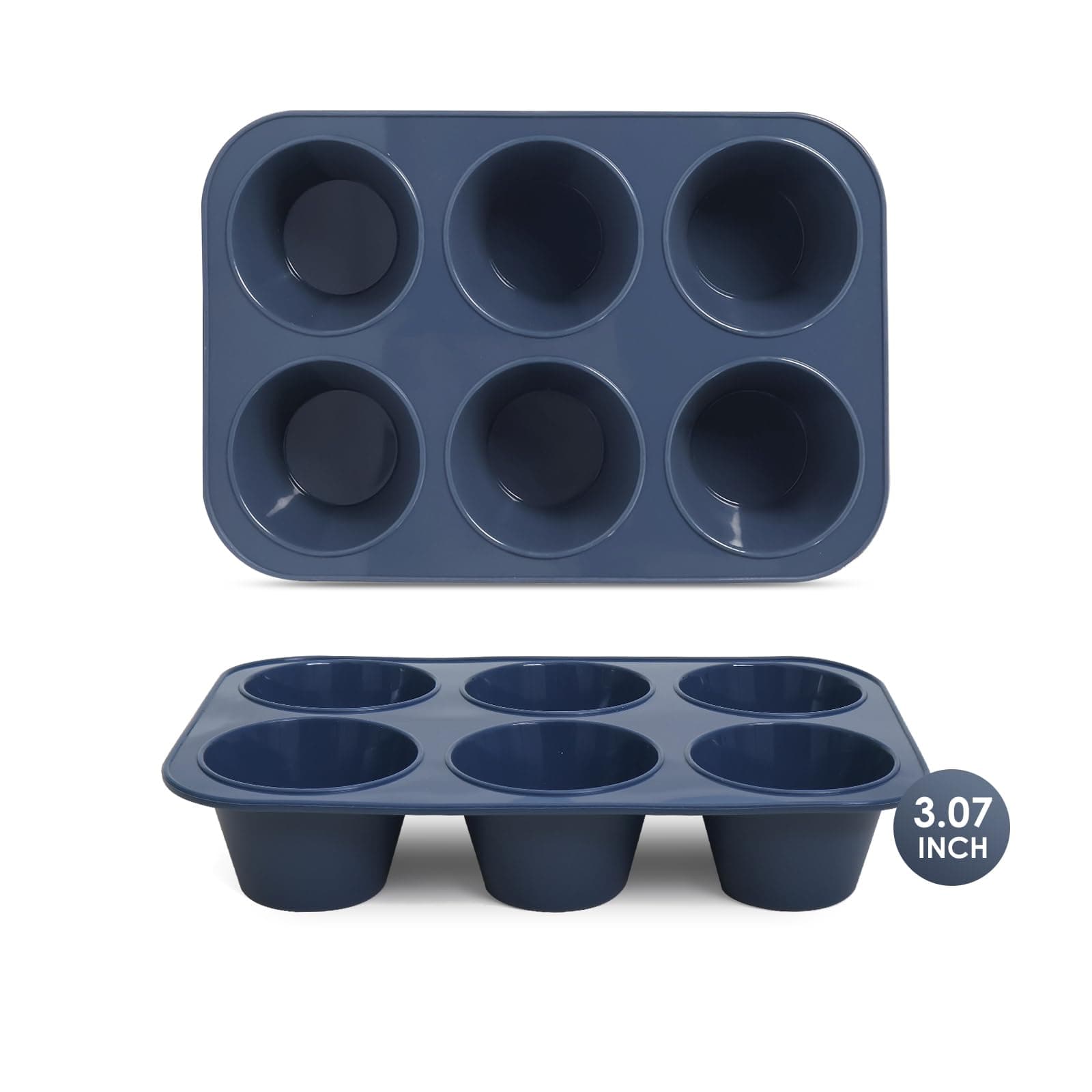2 Pack Silicone Muffin Baking Pan & Large Cupcake Tray 6 Cup - Nonstick Giant Cake Molds/Tin, Large Silicon Bakeware, BPA Free, Dishwasher & Microwave Safe (6 Cup Size, Grey)