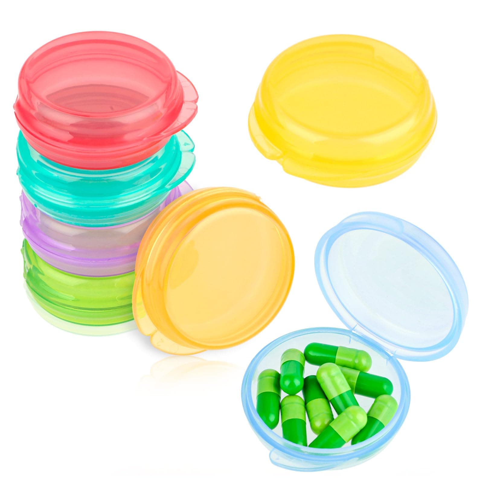 Amabro Small Pill Organizer Box, 7 PCS Travel Pill Cases Portable Pill Container Daily Mini Pill Case Holder for Pocket Purse Briefcase Pills Medicine Cod Liver Oil Storage Box Earplug Case