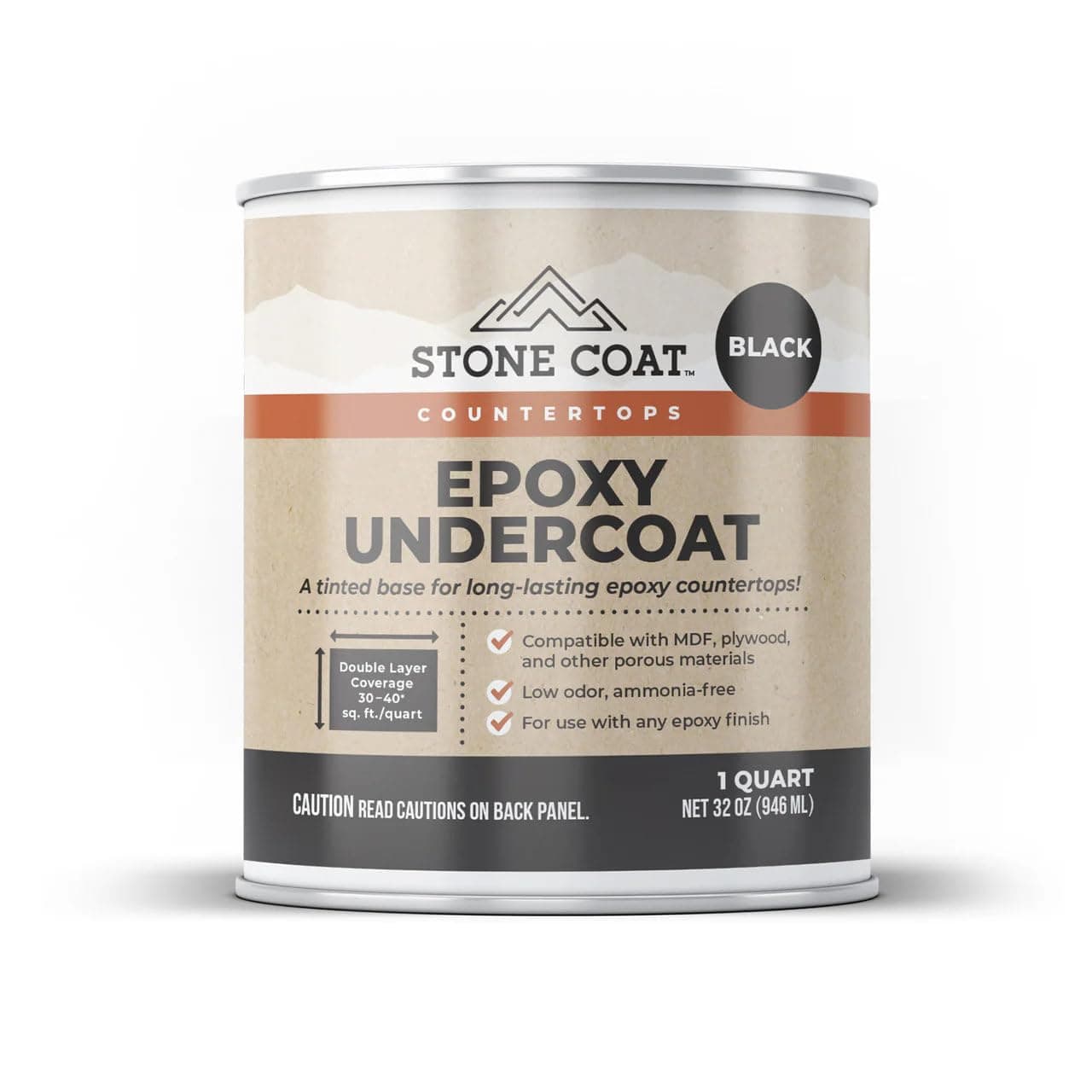 Stone Coat Countertops Epoxy Undercoat 1 Quart (32 Fl Oz Black) High-Bond Primer For Mdf, Plywood, And Porous Surfaces – Essential Diy Countertop Kits
