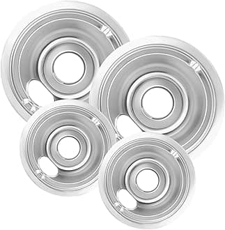 4-Piece Drip Pans Set - Compatible with GE Stoves - Chrome Finish Electric Stove Burner Drip Pans - 2 x 6inch, 2 x 8inch Stove Drip Pans - GE Stove Drip