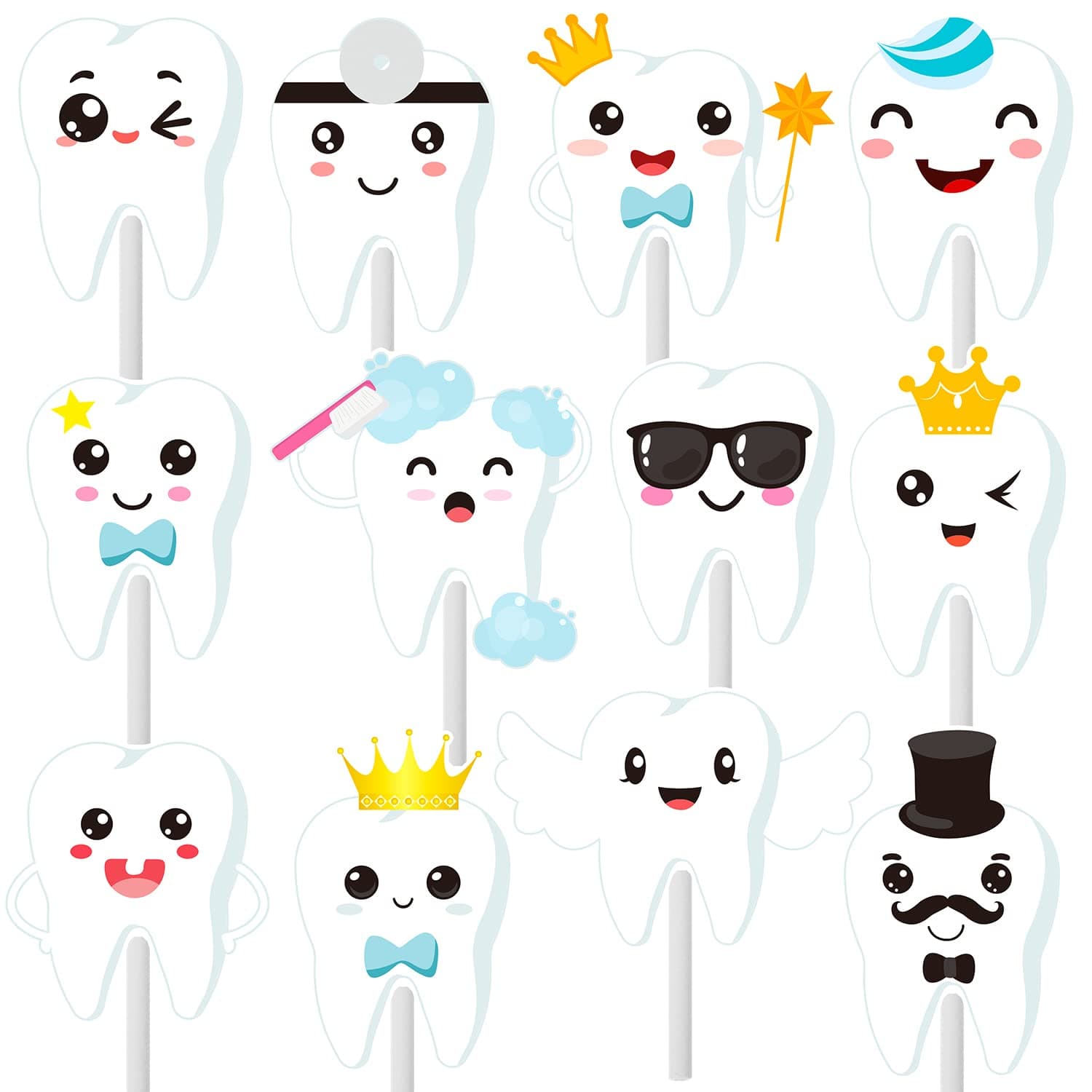 36pcs Tooth Cupcake Toppers First Tooth Party Cake Cupcake Picks Decorations for Babys Teeth Theme Party Dental Graduation Birthday Party Supplies