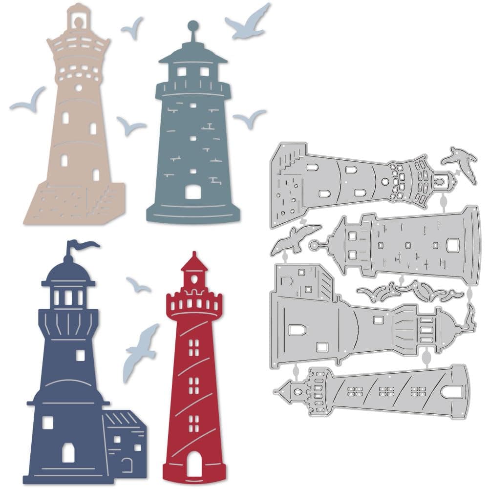 DELORIGIN4 Styles Lighthouse Birds Cutting Dies Card Making Summer Lighthouse Die Cut Carbon Steel Die Cuts Stencils Scrapbooking Embossing Template Tool for DIY Paper Craft Albums Card Gift Decor