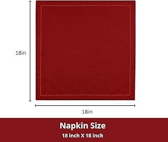 PurpleEssences Set of 12 Hemstitch Cloth Dinner Napkins 100% Cotton - Soft Durable Washable - Ideal for Wedding Fall Thanksgiving - Perfect Everyday Use Table Linen 18x18 - Red