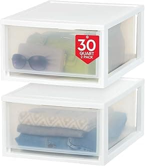 30 Qt. Plastic Drawer Storage Organizer Stacking Drawers, 2-Pack, Stackable Unit with Sliding Drawer for Clothes Bedroom Kitchen Under Sink Pantry Craft Room Bathroom Dorm Office, White