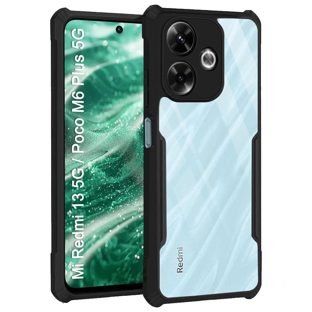 TheGiftKart Shockproof Crystal Clear Back Cover Case for Mi Redmi 13 5G / Poco M6 Plus 5G | 360 Degree Protection | Protective Design | Transparent Back Case for Redmi 13 5G (PC & TPU, Black Bumper)