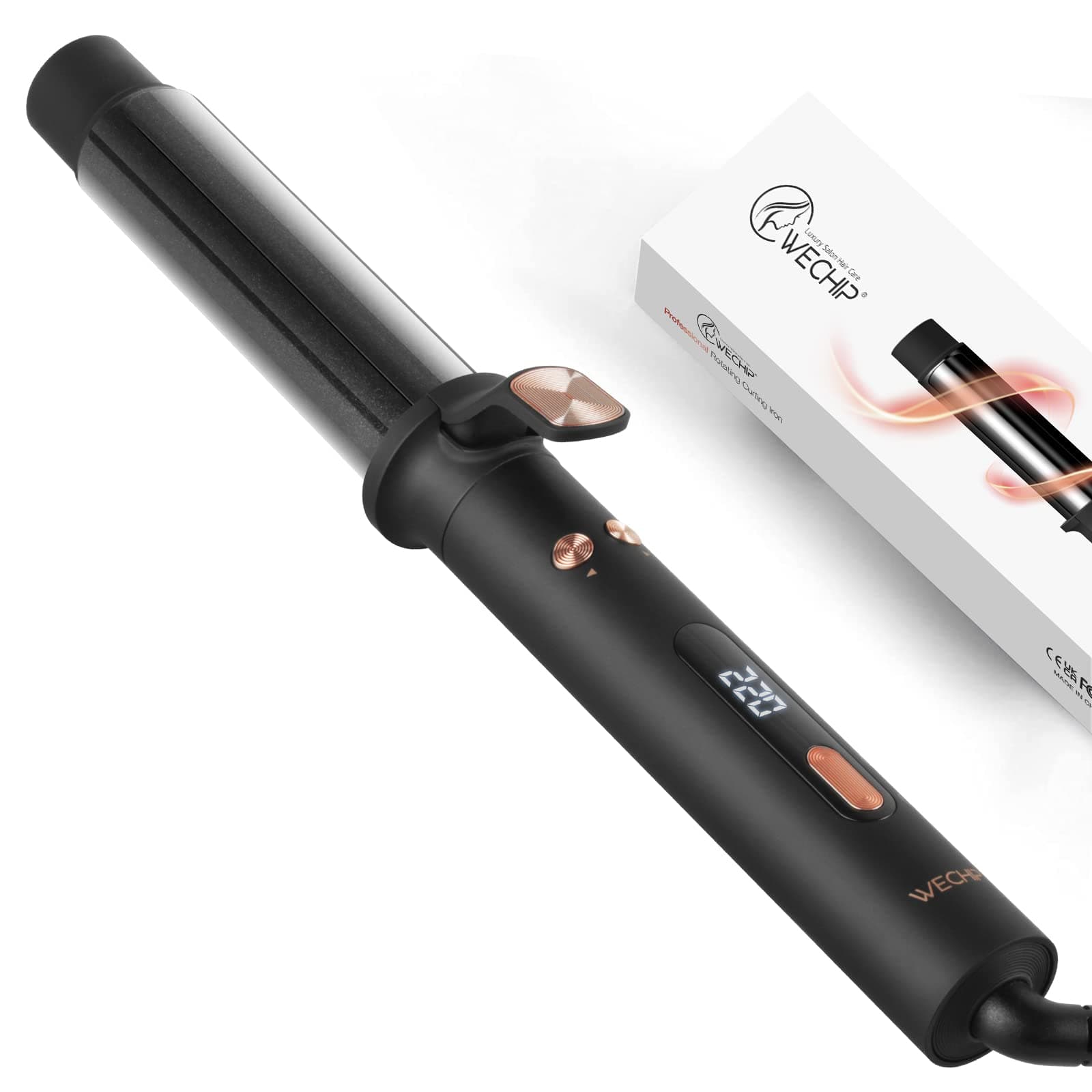 Automatic Hair Curlers 360° Rotating, WeChip [Nano Titanium Coating] Curling Tongs, Large Barrel Curling Wand 32 mm, Rotating Curling Iron for Long Medium Hair with LCD Display, 140-220℃
