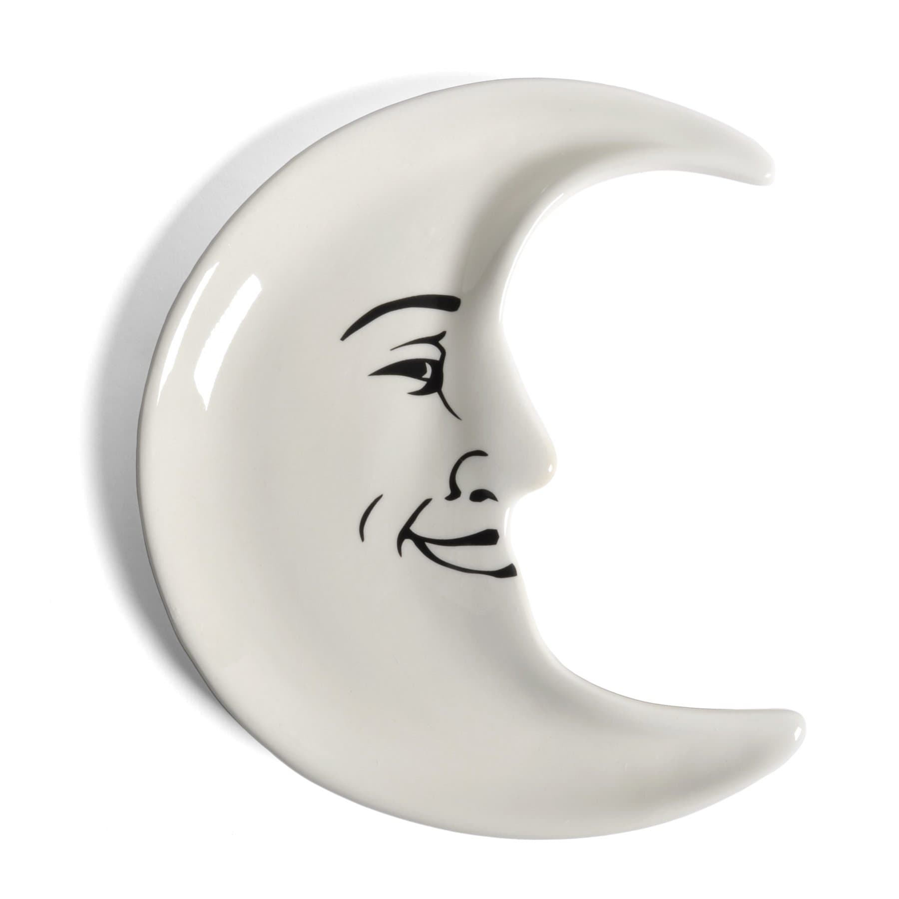 Man in the Moon Crescent-Shaped Ceramic Snack Plates, Set of 4