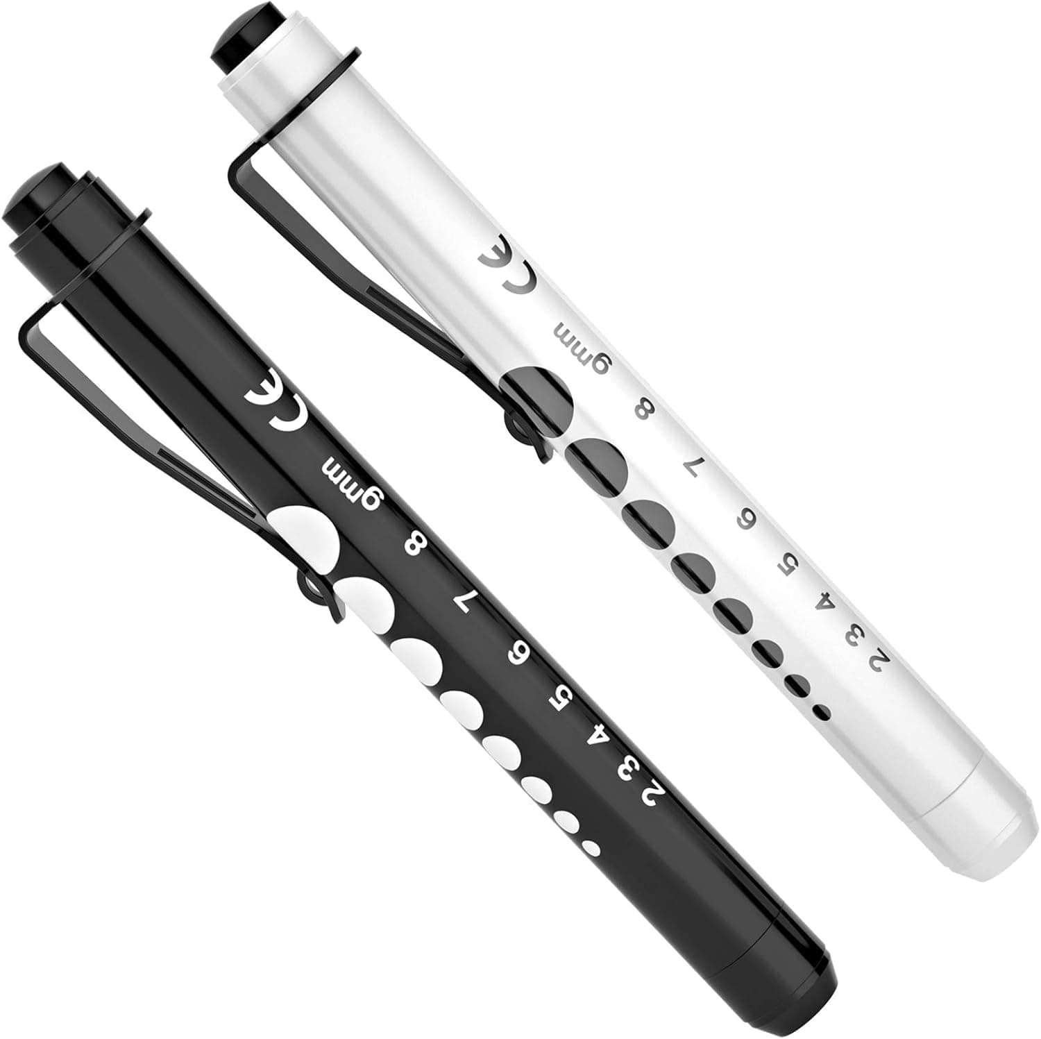 - RISEMART Pen Lights for Nurses, 2 Pack Reusable Medical Light with Pupil Gauge and Ruler, White Light LED Penlight for Student Doctors EMT (Black/White)