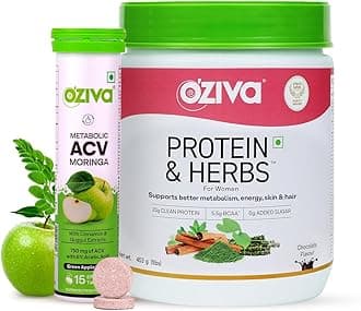 Protein & Herbs For Women (Chocolate) To Reduce Body Fat, Manage Weight 1Lbs And Acv Moringa For Weight Loss | 3-In-1 Fat Oxidation Formula, 15 Effervescent Tablets (Green Apple)