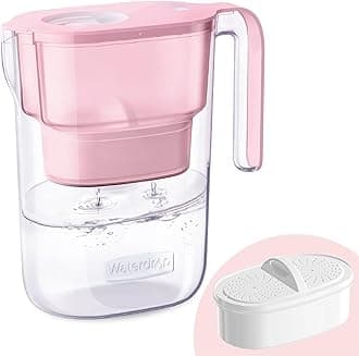 (Pink) - Waterdrop De-Lovely 5-Cup Water Filter Pitcher with 1 Filter, Long-Lasting ( 757.1ls), 5X Times Lifetime Filtration Jug, Reduces Lead, Fluoride, Chlorine and More, BPA Free, Pink