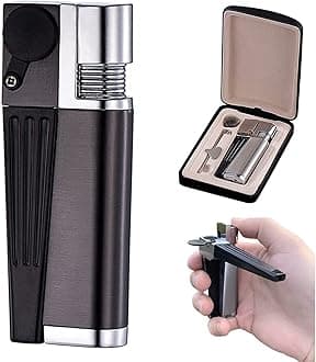 2023 New Portable Hitter Lighter - 2 in 1 Metal Lighter with Rotatable Tube,Foldable Butane Torch Lighter w/Soft Flame,Upgrade Metal Cover Open Flam,Novelty Lighter for Camping BBQ Kitchen (02Black)