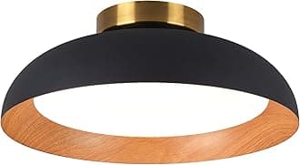 Bargeni Flush Mount Ceiling Light,12.5 inch LED Ceiling Light Fixture,5CCT Dimmable/2700K-6000K/20W, Matte Black with Wood Accent,Mid Century Light Fixtures Ceiling Mount,ETL Certified