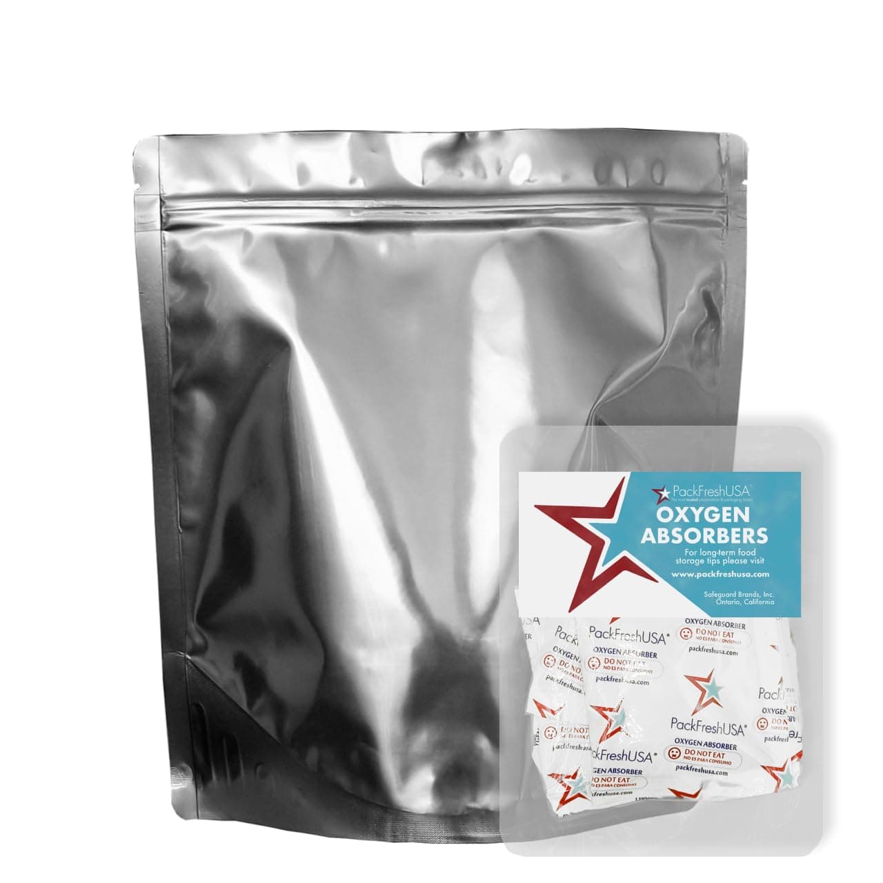 50 Pack - 7 Mil - One Gallon Seal-Top Stand Up Mylar Pouch Bags - 500cc Oxygen Absorbers - Resealable - Rounded Corners - Long-Term Food Storage