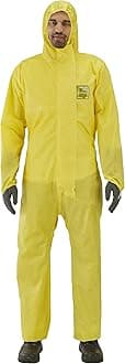 Ansell AlphaTec 2300 Model 132, Disposable Work Overall with Hood, Chemical Protection Type 3/4/5, Waterproof Coverall Suit, Industrial Safety Workwear, Men Women, Yellow